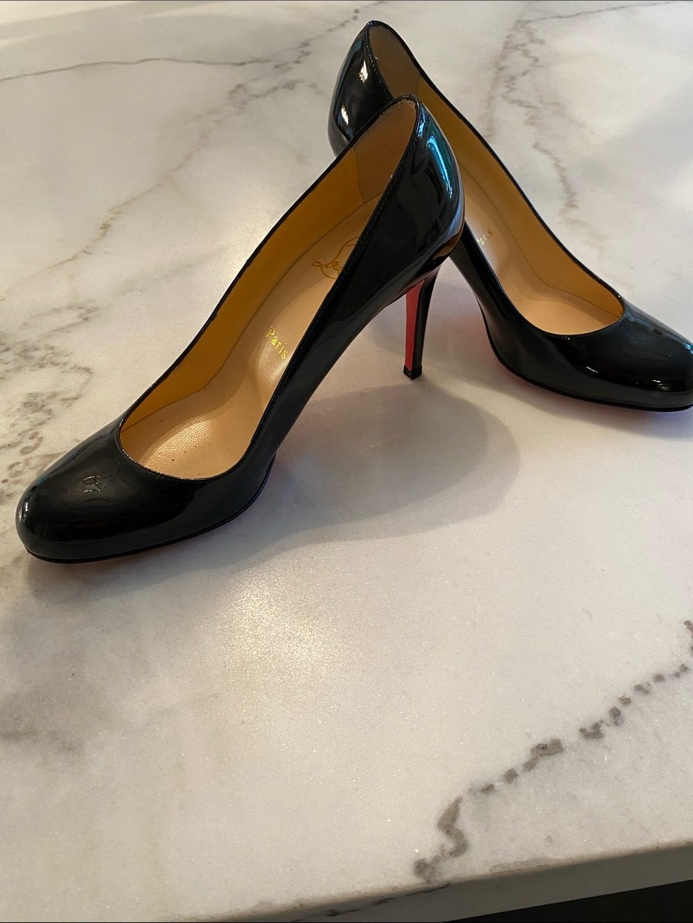 Christian Louboutin Black Patent Round-Toe Pumps